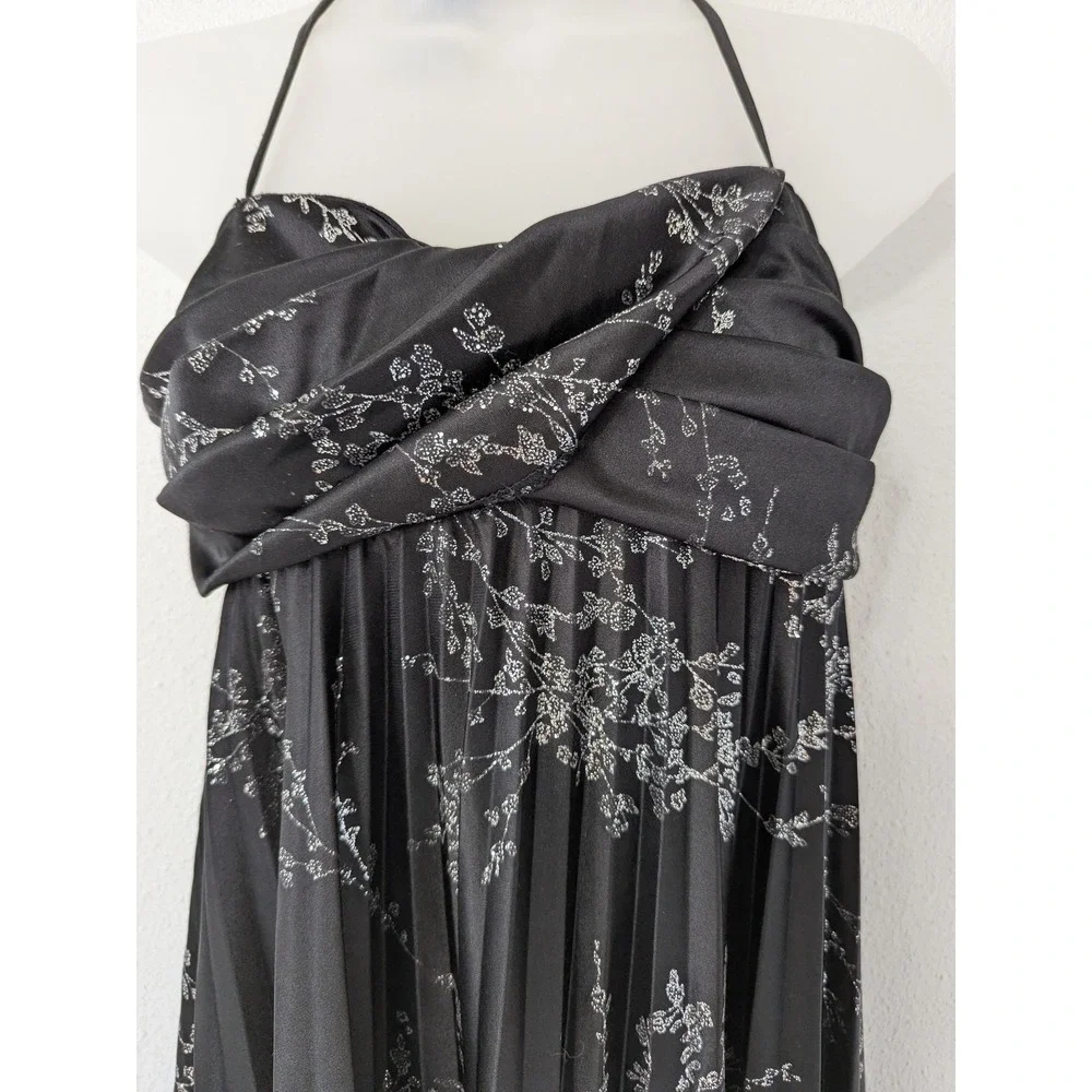 Vintage B Darlin Dress Black Silver Glitter Floral Halter Pleated 11/12 Y2K USA - Picture 2 of 9